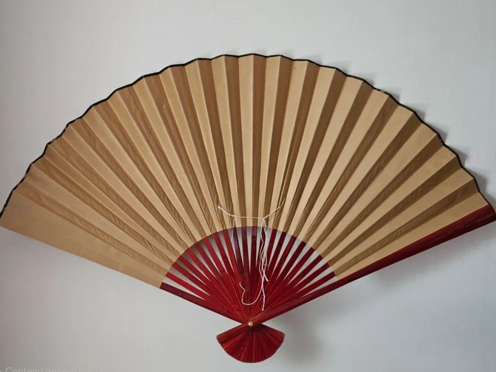 Grand éventail japonais peint à la main vintage