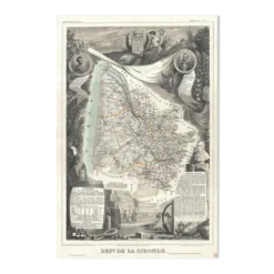 Gravure illustration réhaussée couleurs des 86 départements et possessions de la France en 1852