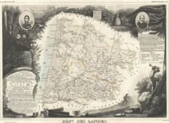 Gravure illustration réhaussée couleurs des 86 départements et possessions de la France en 1852