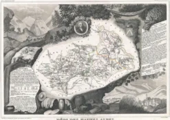 Gravure illustration réhaussée couleurs des 86 départements et possessions de la France en 1852