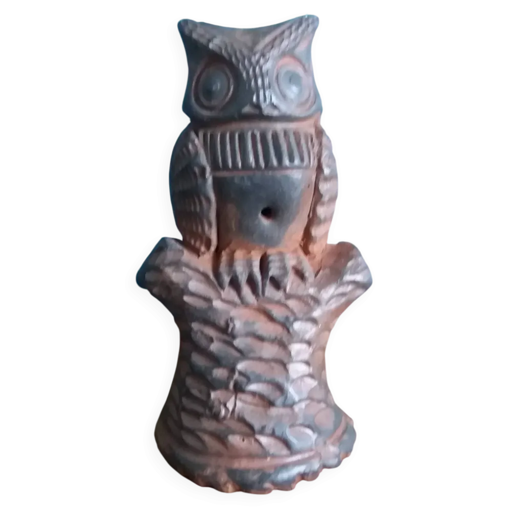 Hibou chouette sifflet zoomorphe en terre cuite