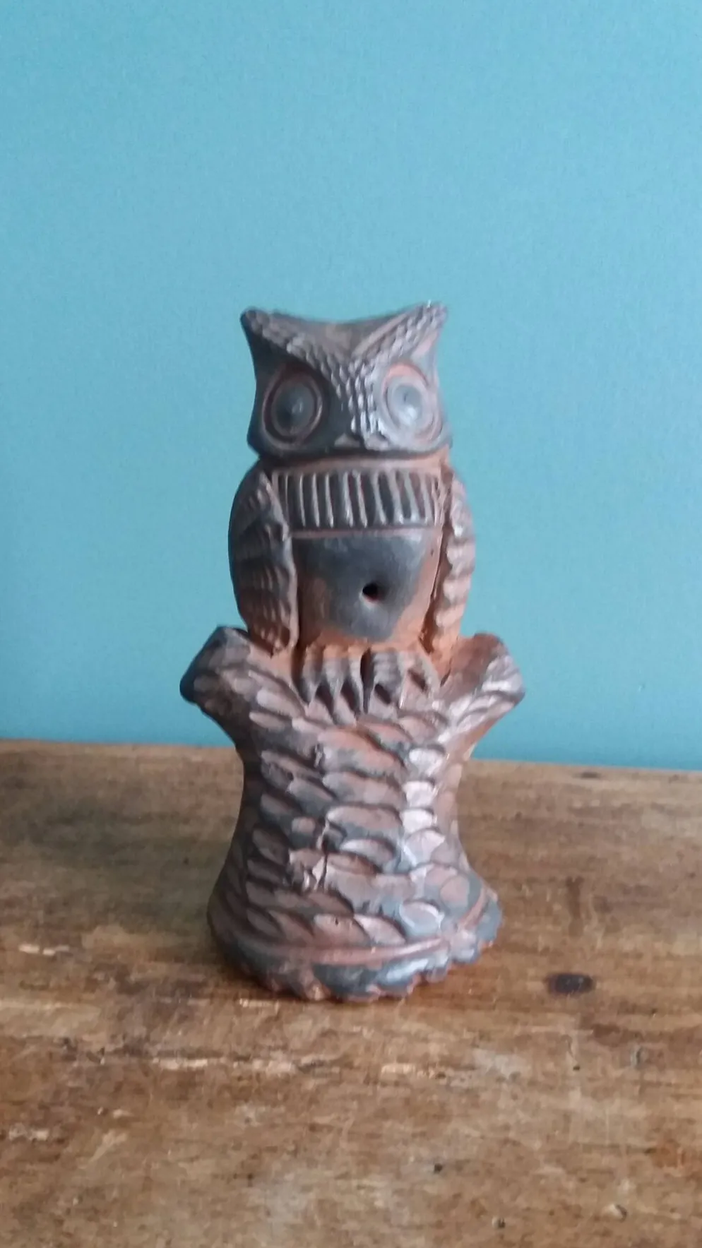 Hibou chouette sifflet zoomorphe en terre cuite