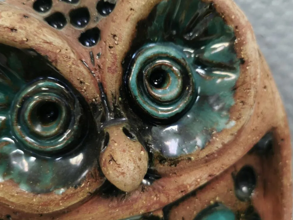 Hibou, plaque murale en céramique, Laholm, Suède, années 1970