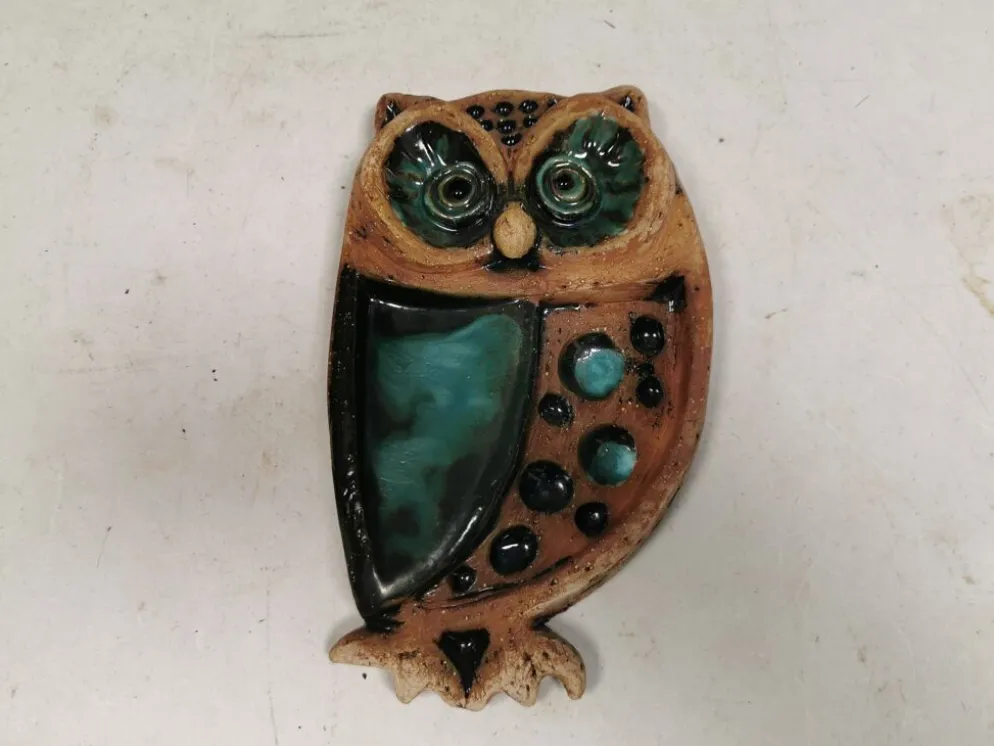 Hibou, plaque murale en céramique, Laholm, Suède, années 1970