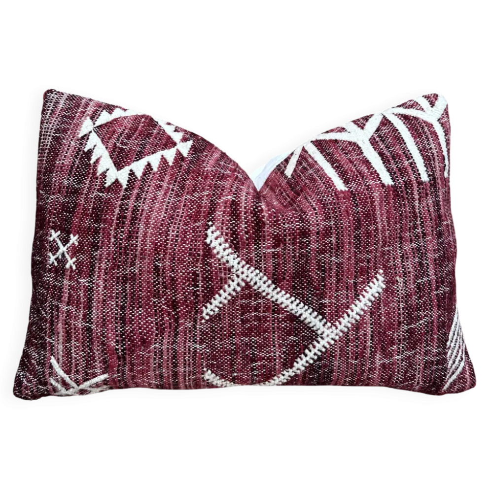 Housse de coussin artisanale en laine berbère : Coussin Kilim marocain
