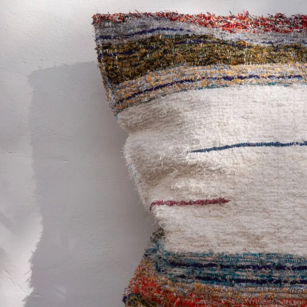 Housse de coussin artisanale en coton recyclé tissé main