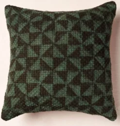 Housse de coussin artisanale indien Kantha vert noir tissée main
