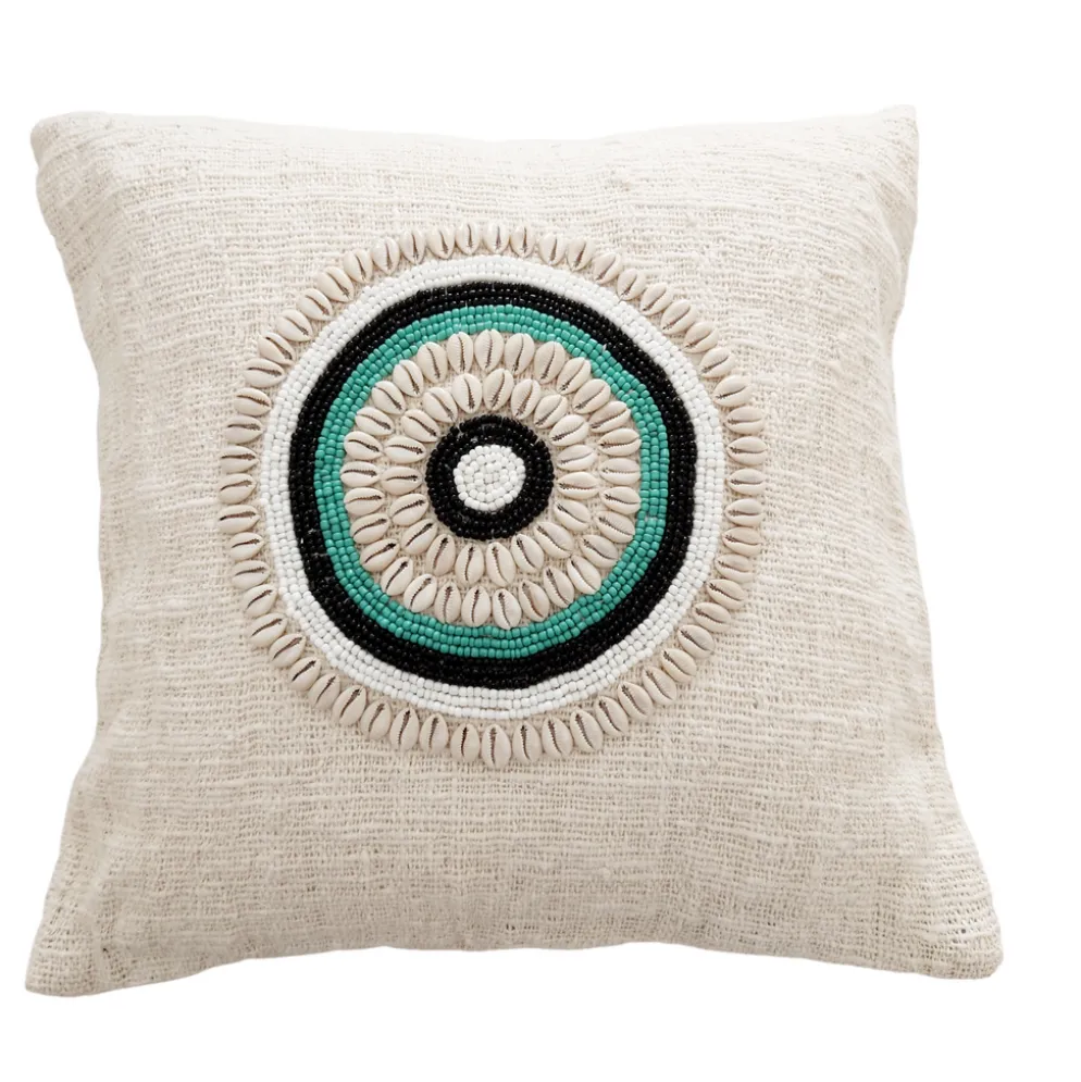 Housse de coussin Aussa avec deco en coquillages