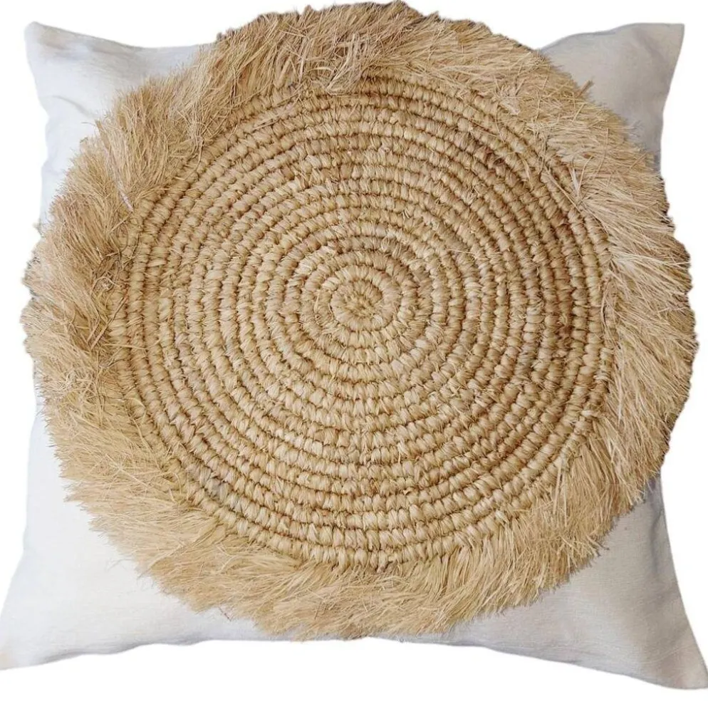 Housse de Coussin Bora, coton, raphia 50x50 cm