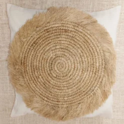 Housse de Coussin Bora, coton, raphia 50x50 cm