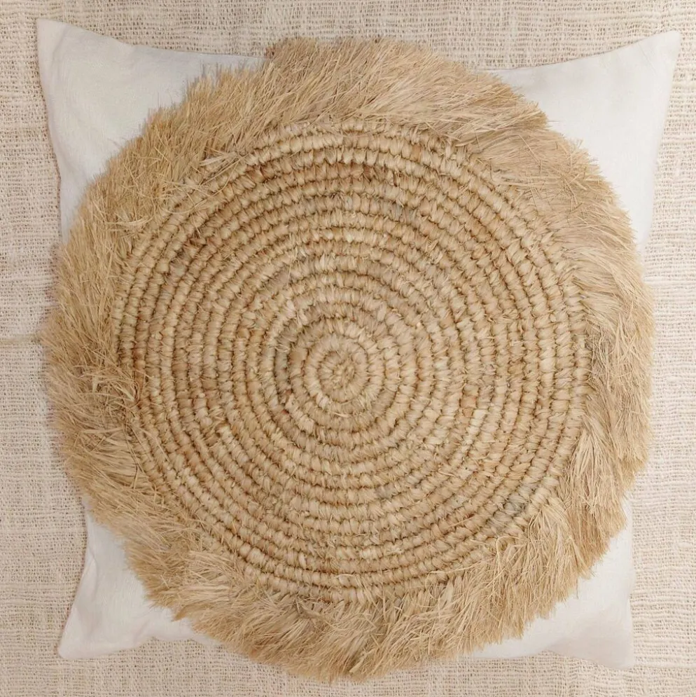 Housse de Coussin Bora, coton, raphia 50x50 cm