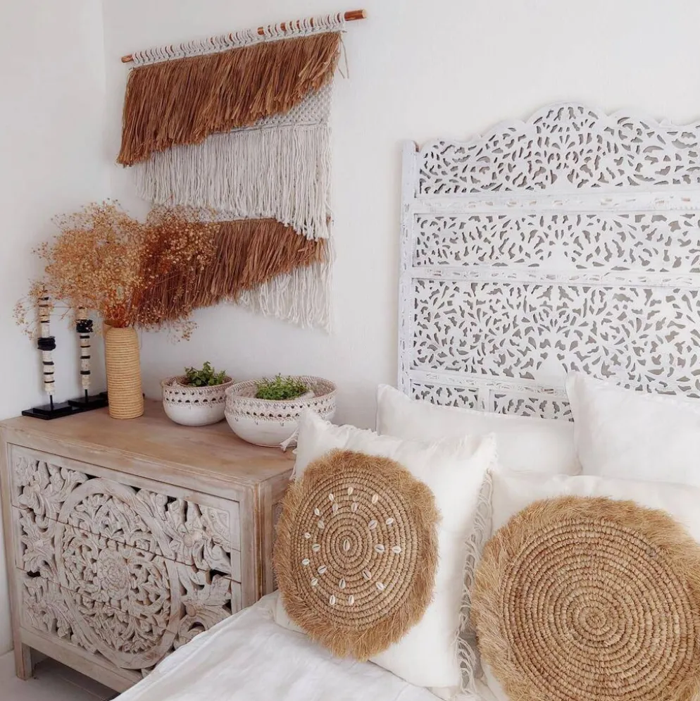 Housse de Coussin Bora, coton, raphia 50x50 cm