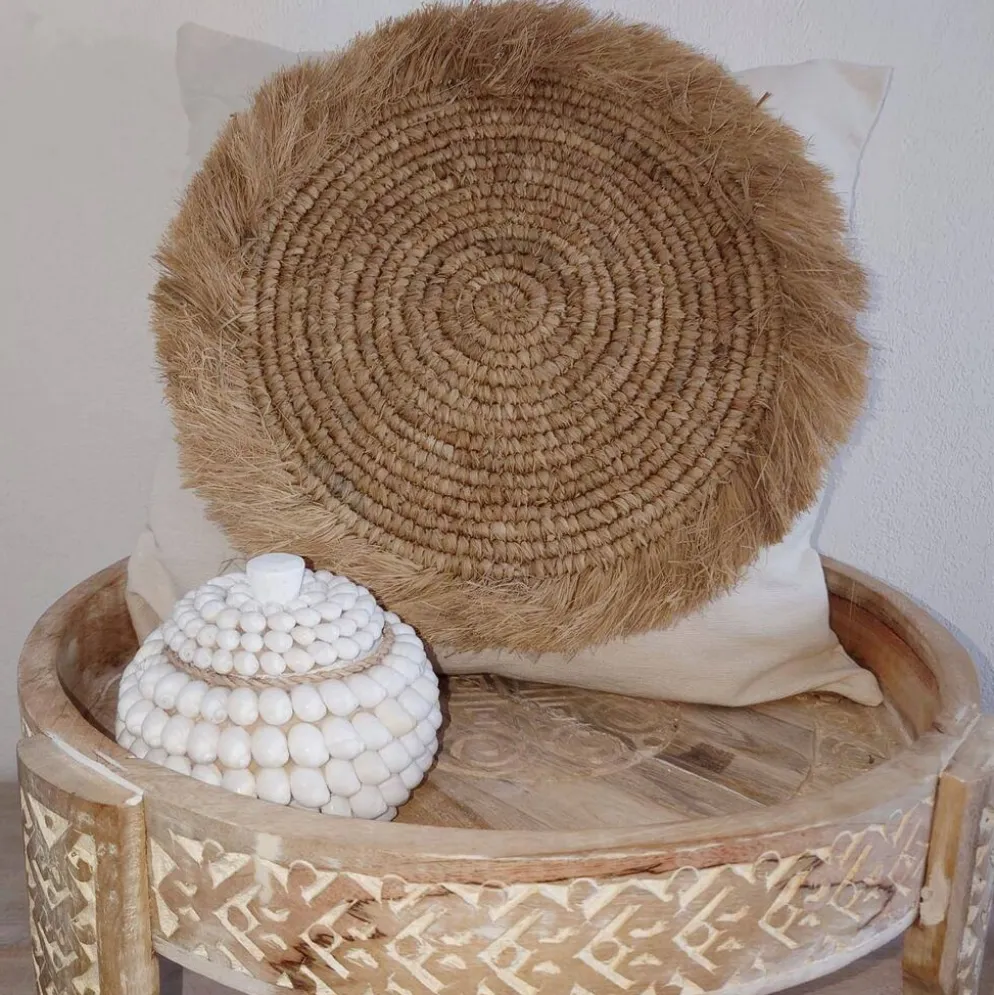 Housse de Coussin Bora, coton, raphia 50x50 cm