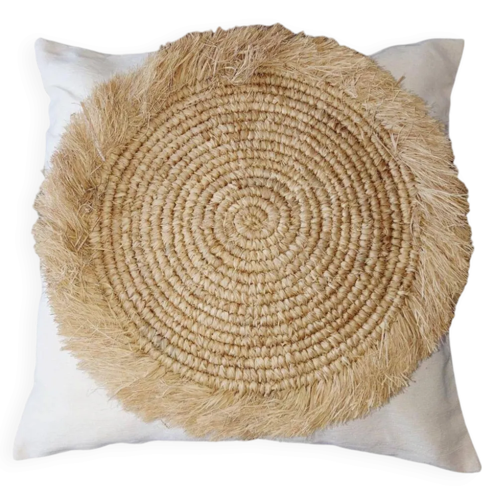 Housse de Coussin Bora, coton, raphia 50x50 cm
