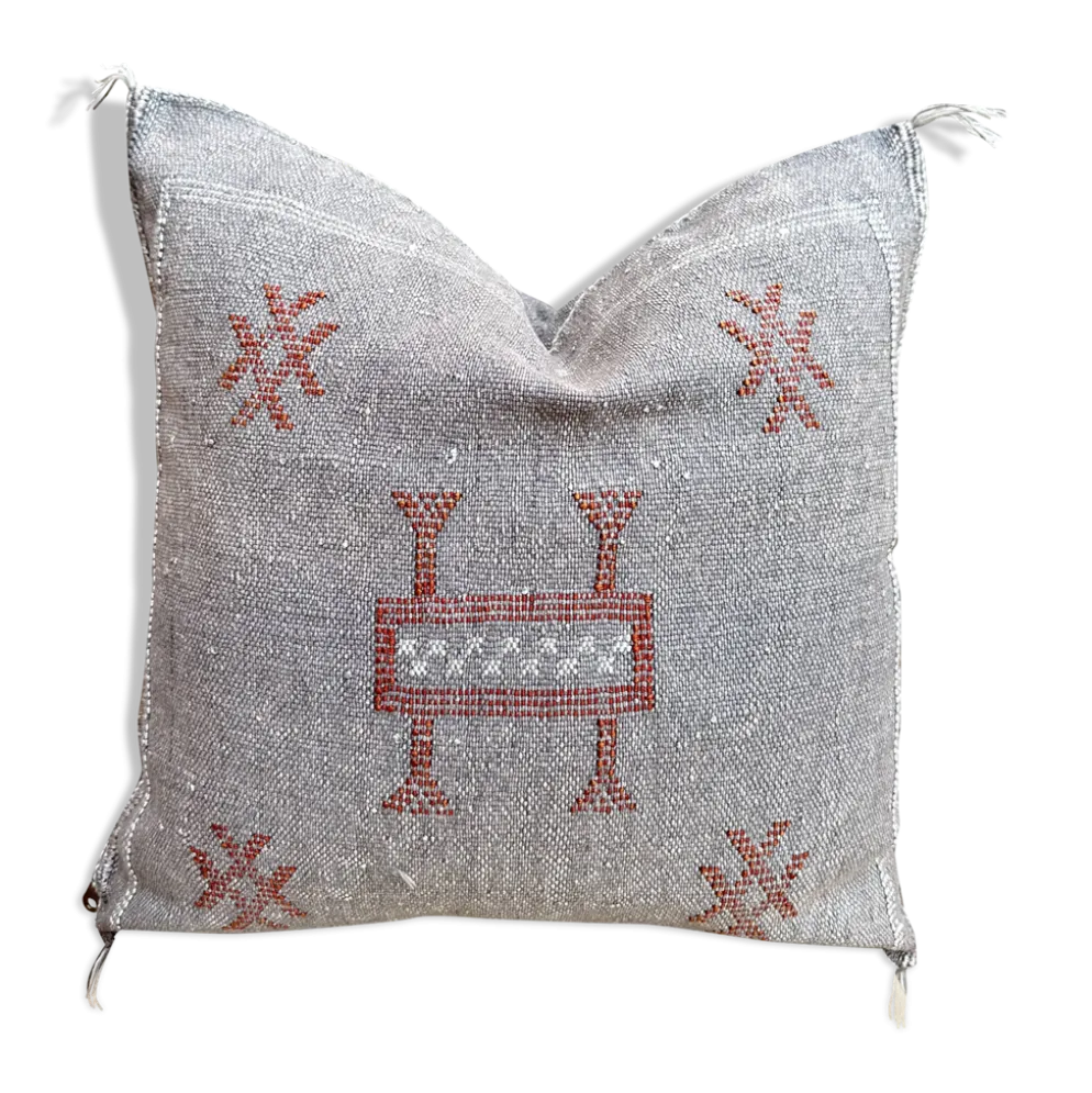 Housse de coussin en soie cactus gris : Coussin marocain tissé à la main