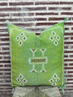 Housse de coussin en soie marocaine faite main, motif cactus : coussin soie