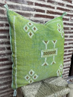 Housse de coussin en soie marocaine faite main, motif cactus : coussin soie