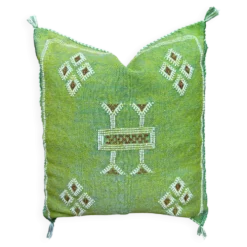 Housse de coussin en soie marocaine faite main, motif cactus : coussin soie