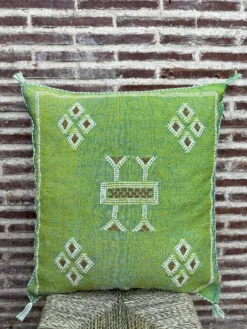 Housse de coussin en soie marocaine faite main, motif cactus : coussin soie