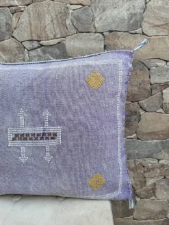 Housse de coussin en soie marocaine faite main, motif cactus