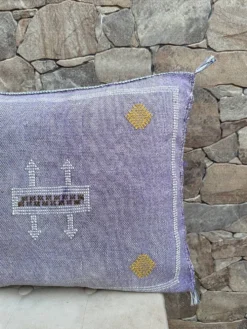 Housse de coussin en soie marocaine faite main, motif cactus