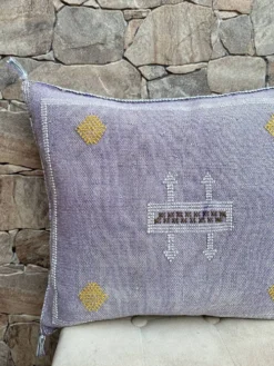 Housse de coussin en soie marocaine faite main, motif cactus