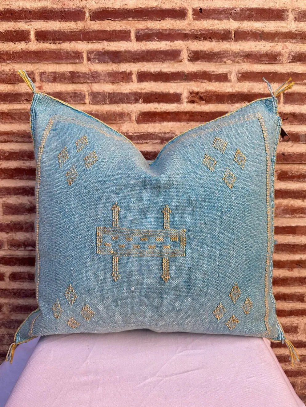 Housse de coussin en soie marocaine faite main, motif cactus