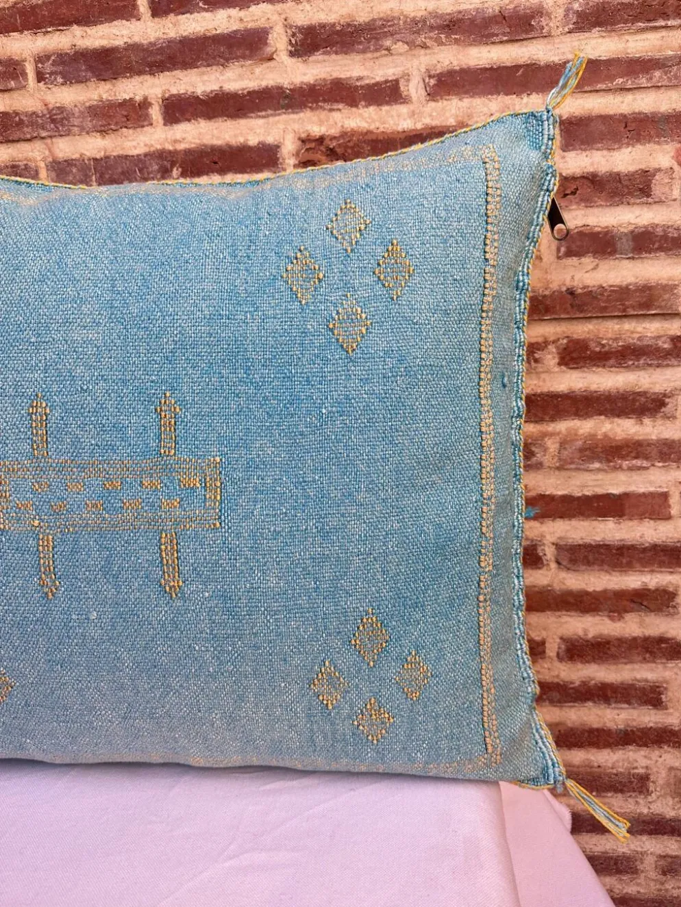 Housse de coussin en soie marocaine faite main, motif cactus