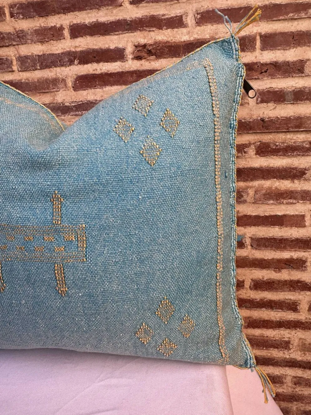 Housse de coussin en soie marocaine faite main, motif cactus