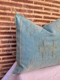 Housse de coussin en soie marocaine faite main, motif cactus