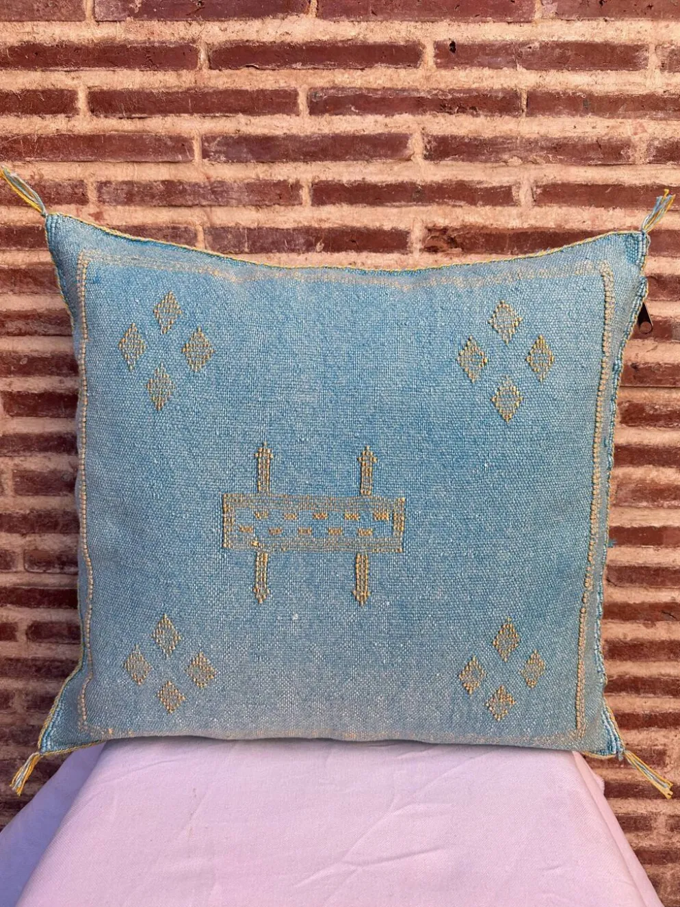 Housse de coussin en soie marocaine faite main, motif cactus