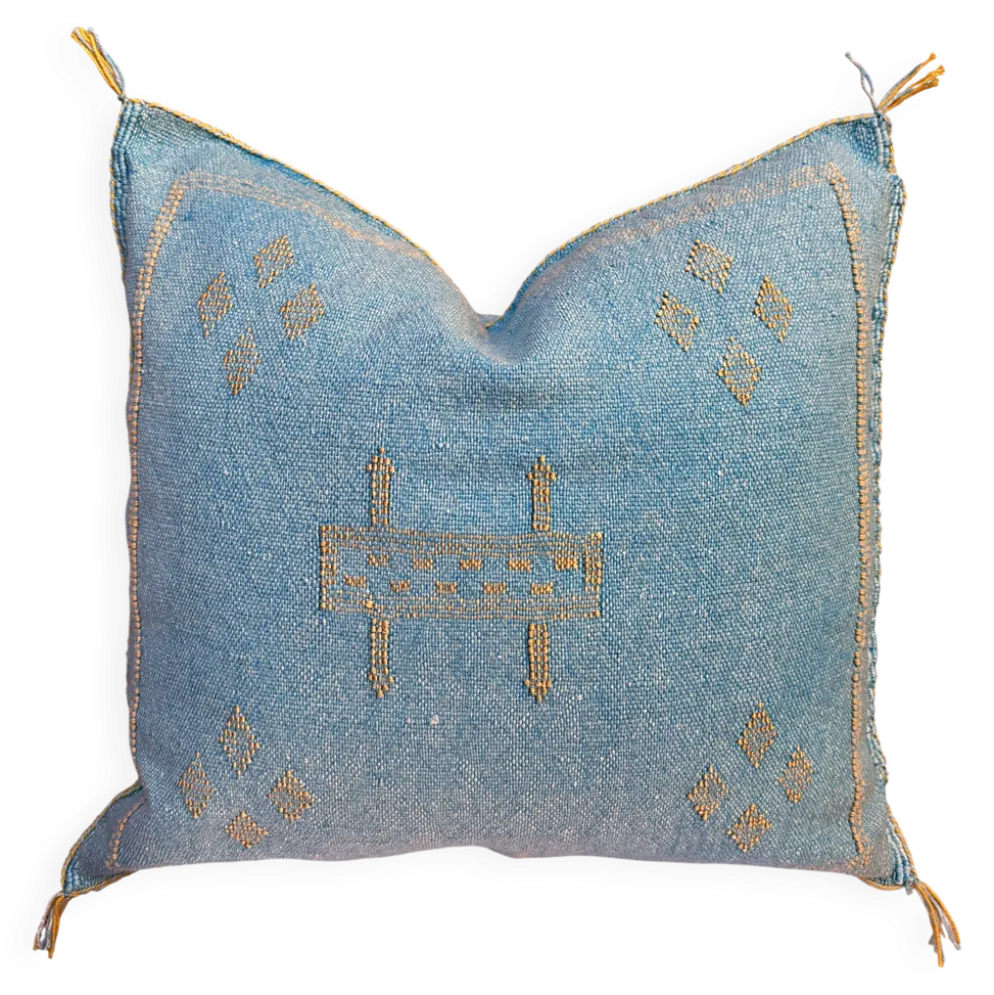 Housse de coussin en soie marocaine faite main, motif cactus