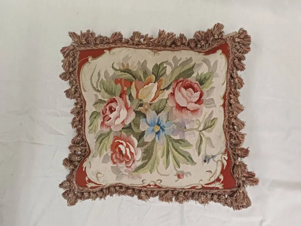 Housse de coussin en tapisserie tissée à la main style français Aubusson bouquet de roses florales