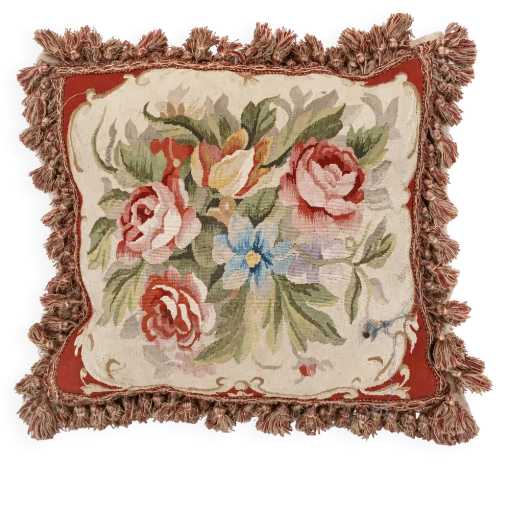 Housse de coussin en tapisserie tissée à la main style français Aubusson bouquet de roses florales