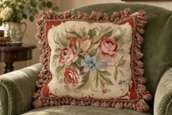Housse de coussin en tapisserie tissée à la main style français Aubusson bouquet de roses florales