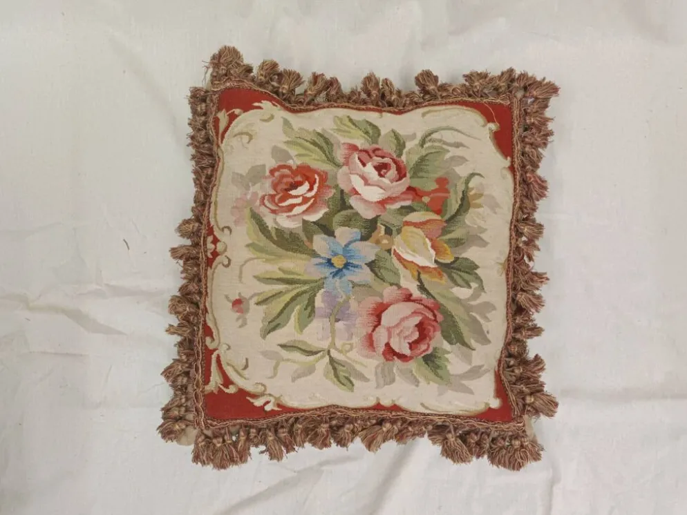 Housse de coussin en tapisserie tissée à la main style français Aubusson bouquet de roses florales