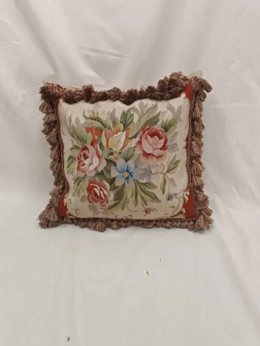 Housse de coussin en tapisserie tissée à la main style français Aubusson bouquet de roses florales