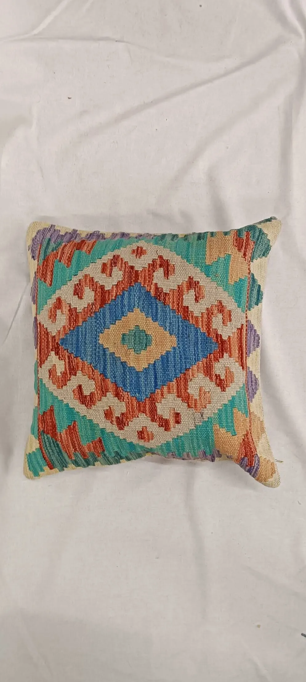 Housse de coussin géométrique bleu turquoise, coussin en laine kilim vintage, décoration intérieure.
