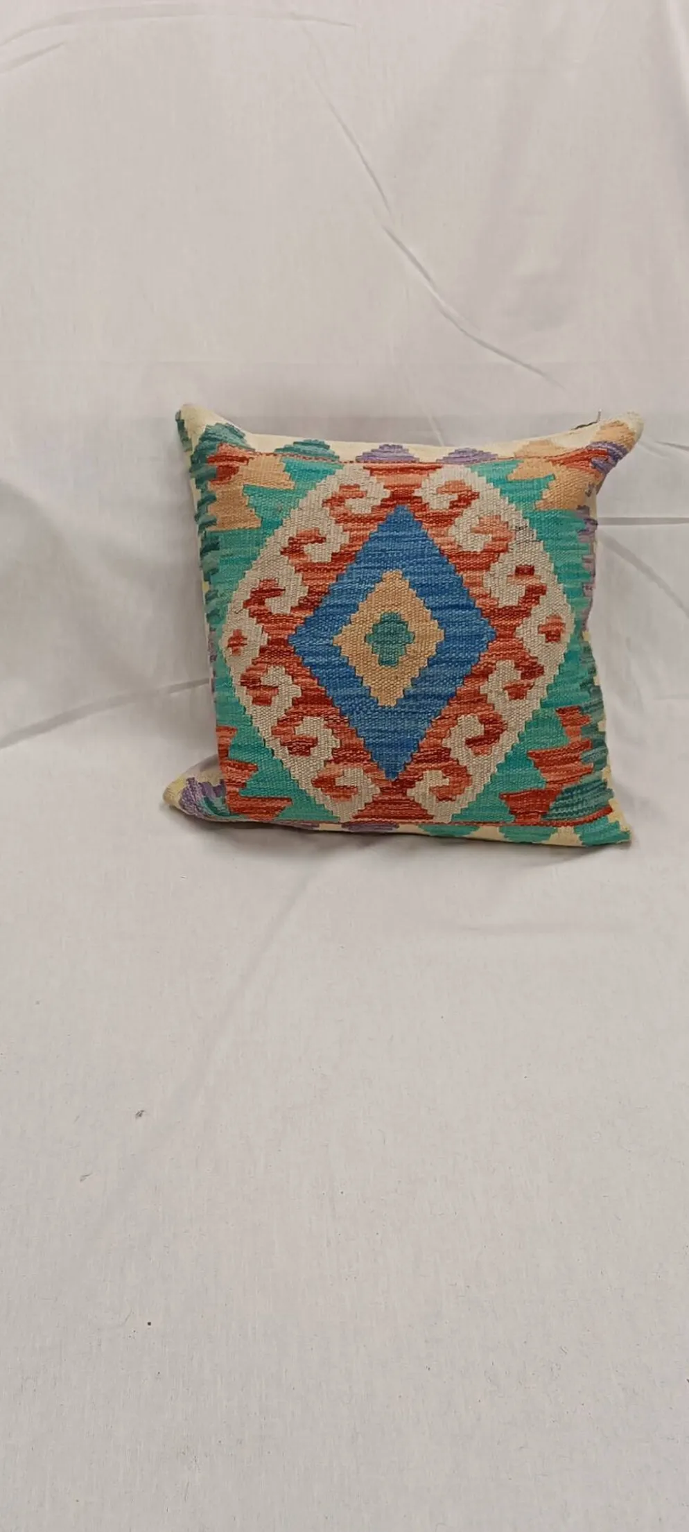 Housse de coussin géométrique bleu turquoise, coussin en laine kilim vintage, décoration intérieure.
