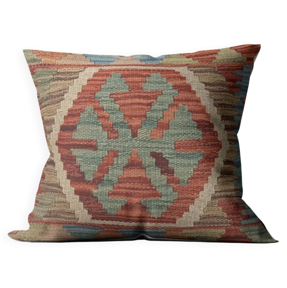 Housse de coussin géométrique bleu turquoise, taie d'oreiller vintage art déco en kilim