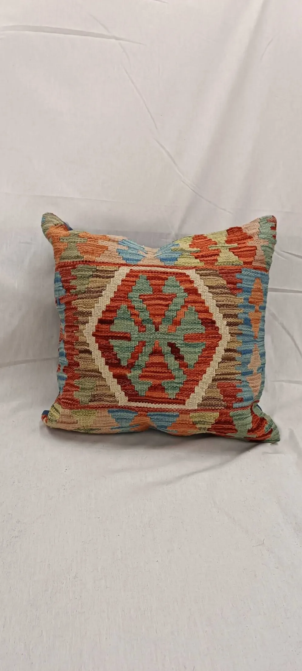 Housse de coussin géométrique bleu turquoise, taie d'oreiller vintage art déco en kilim