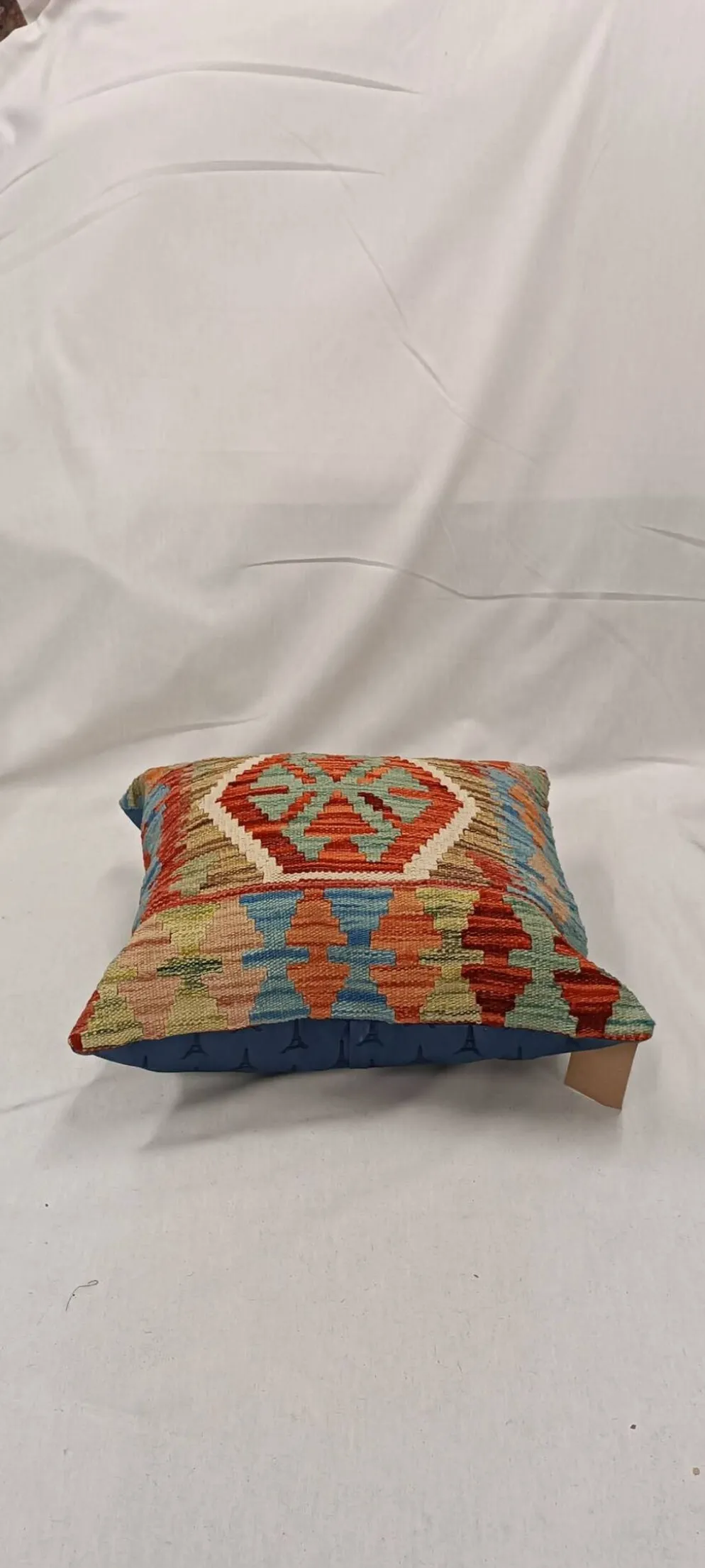Housse de coussin géométrique bleu turquoise, taie d'oreiller vintage art déco en kilim