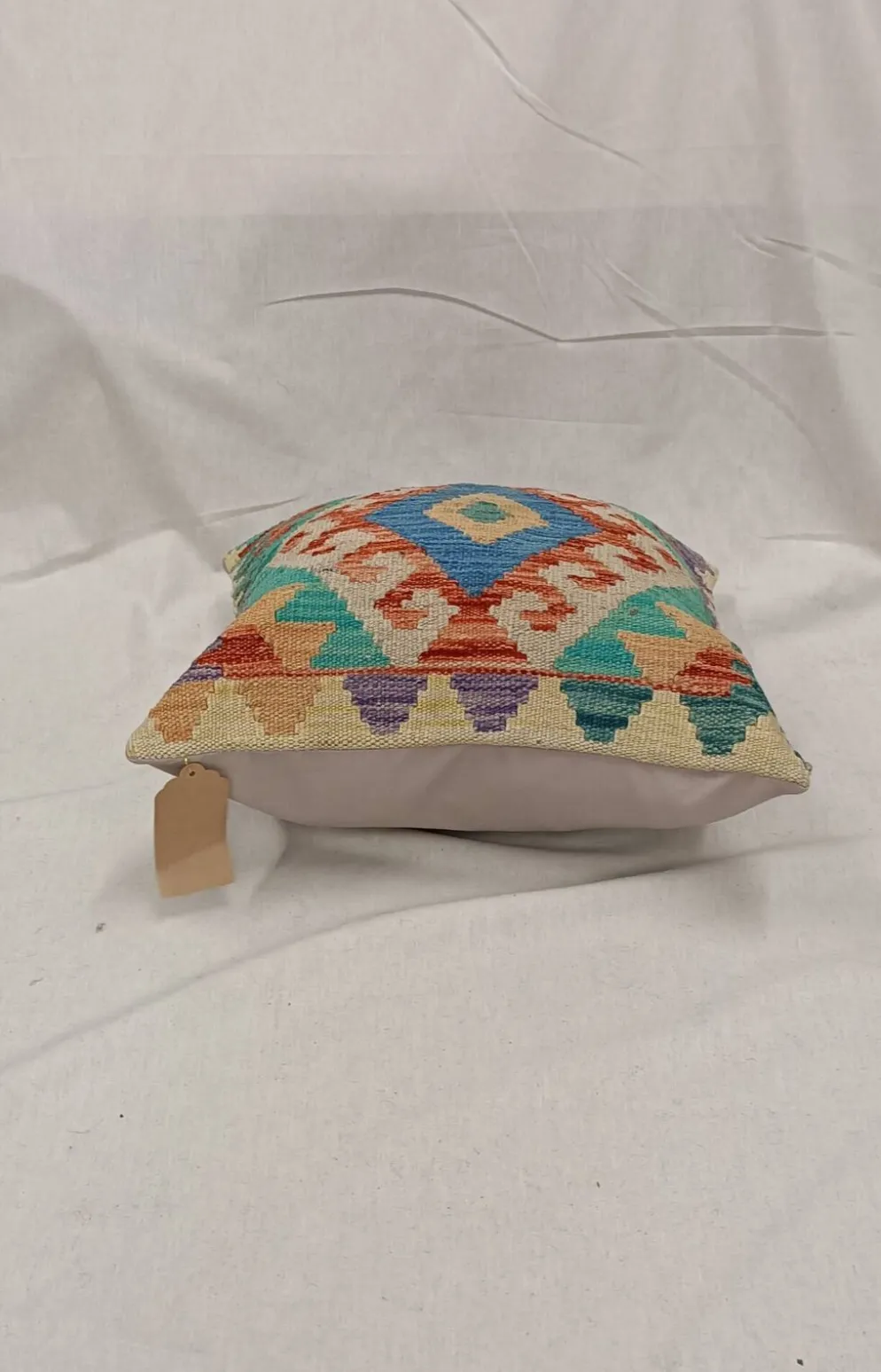 Housse de coussin géométrique turquoise, coussin en laine kilim vintage pour décoration intérieure.