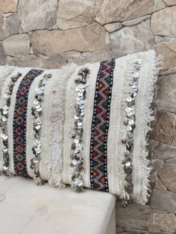 Housse de coussin Handira marocaine : Coussin berbère à sequins (60x40cm)