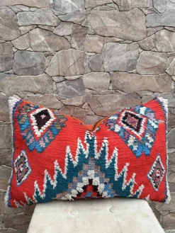 Housse de coussin Kilim berbère vintage : Coussin en laine marocaine