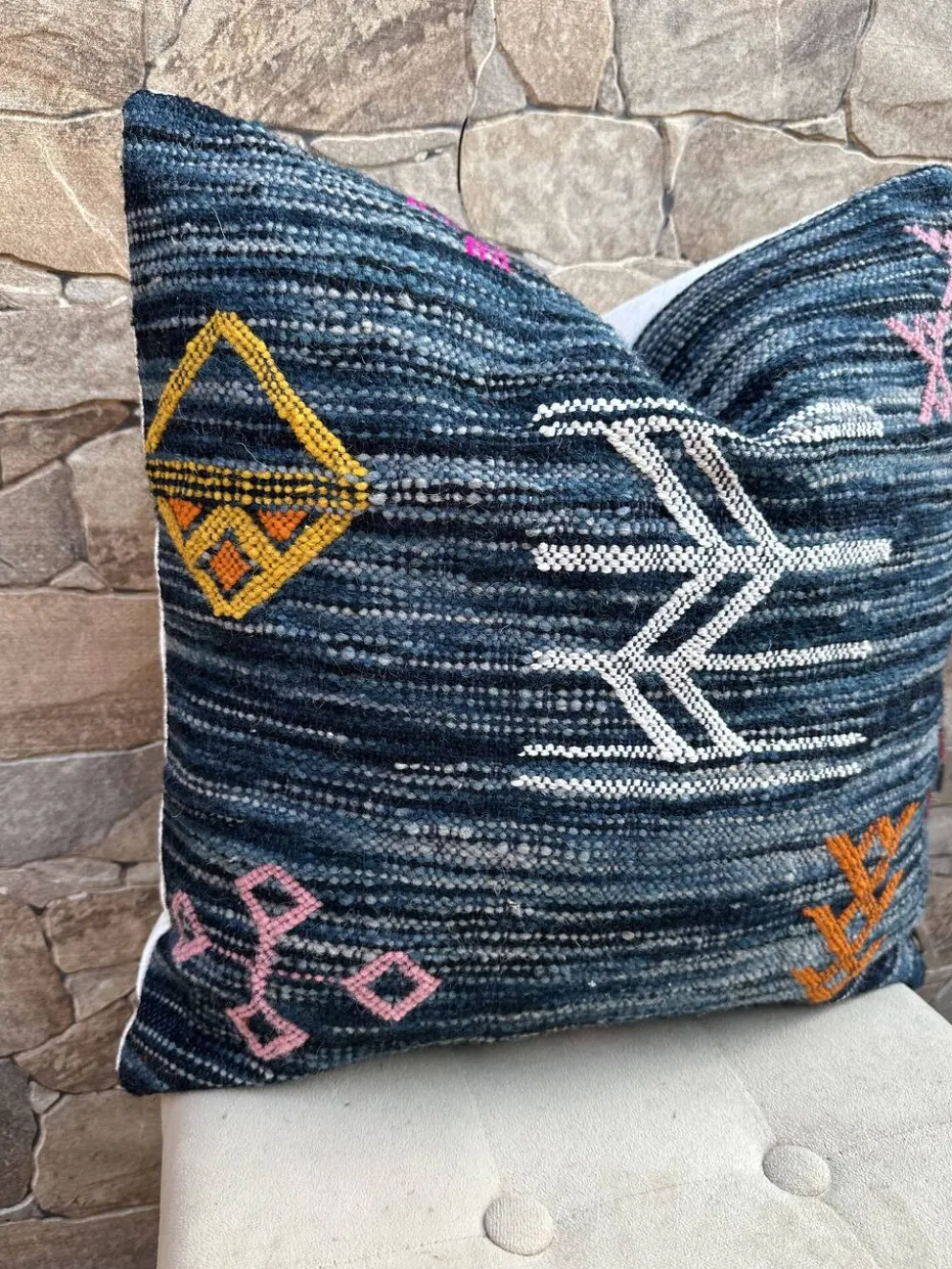 Housse de coussin Kilim marocaine : Coussin en laine fait main