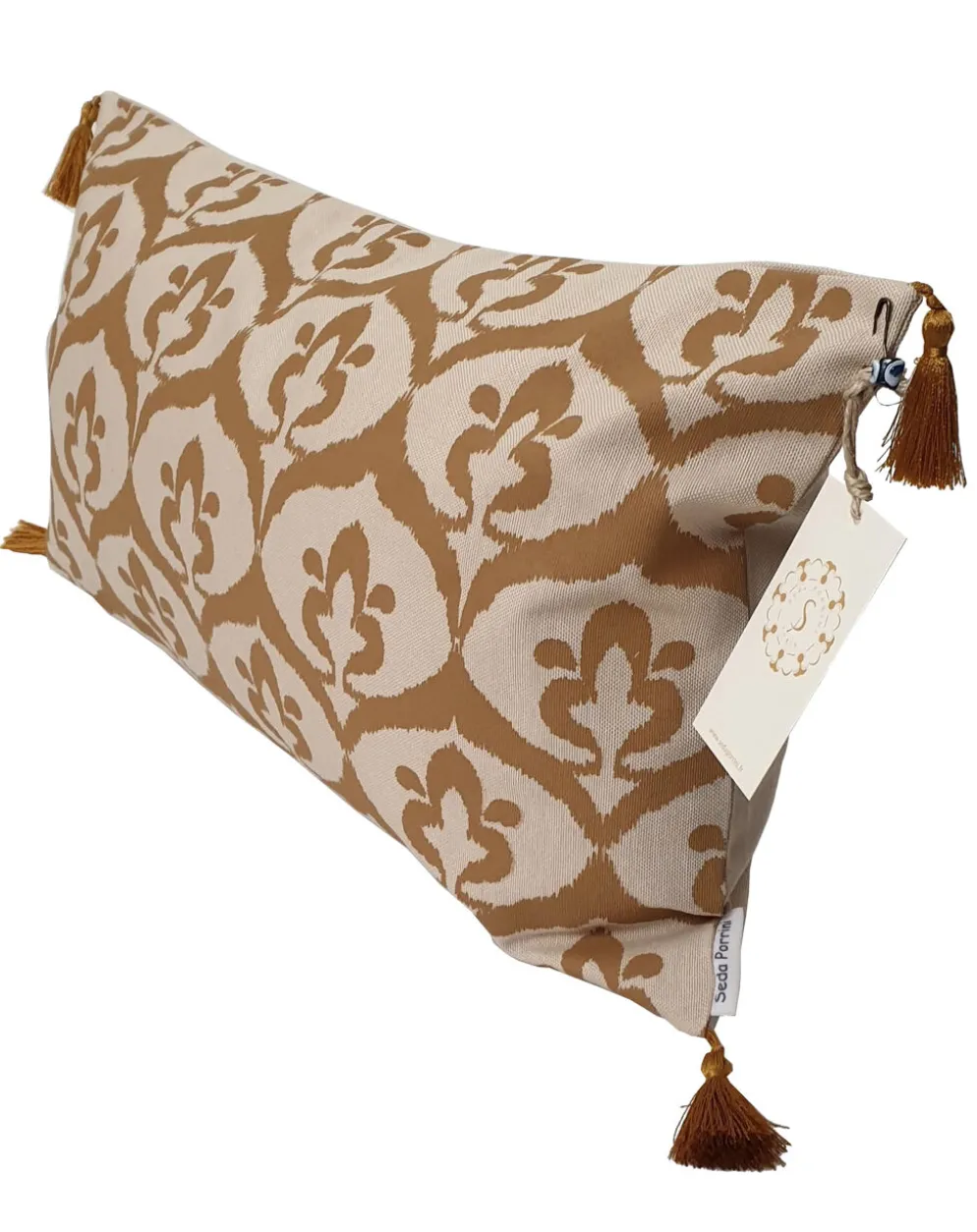 Housse de coussin ottoman style ikat beige / ocre havane - 30 x 50