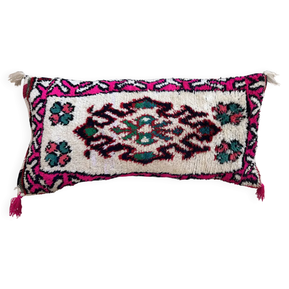 Housse de coussin vintage en laine berbère : Coussin tapis marocain 76x40cm