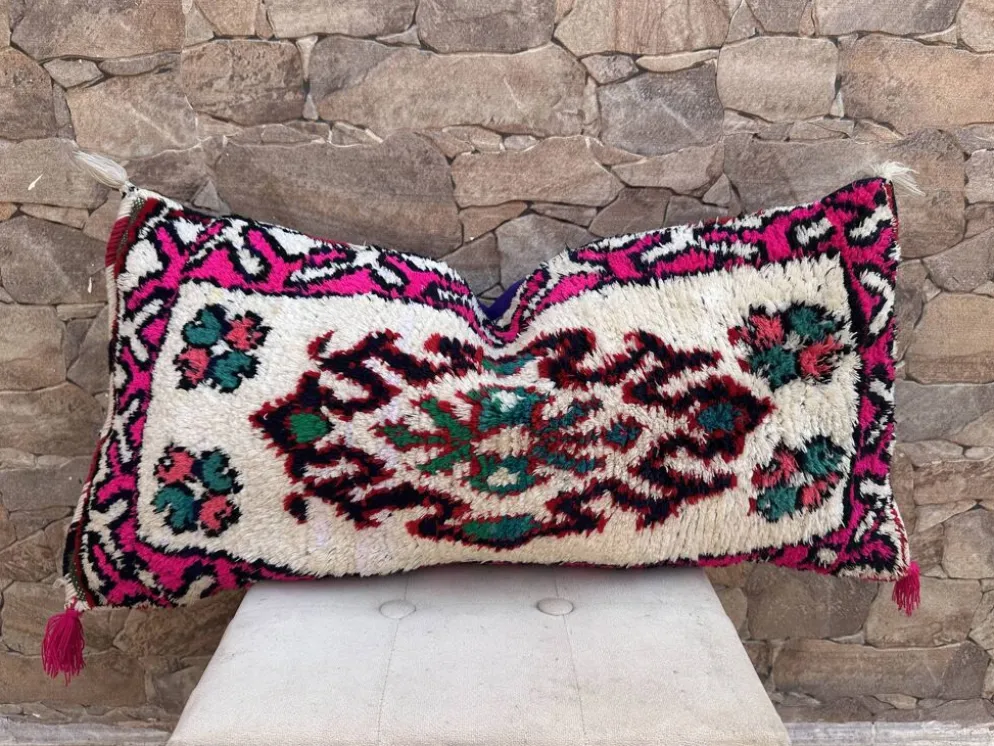Housse de coussin vintage en laine berbère : Coussin tapis marocain 76x40cm