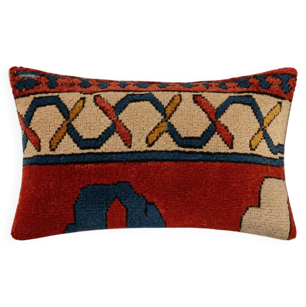 Housse de coussin vintage en tapis à poils longs, motif géométrique turc, 30 x 50 cm